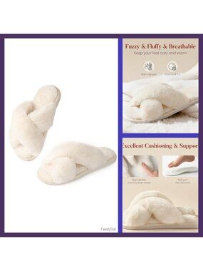 Memory Foam Fuzzy Open Toe Slide Slippers